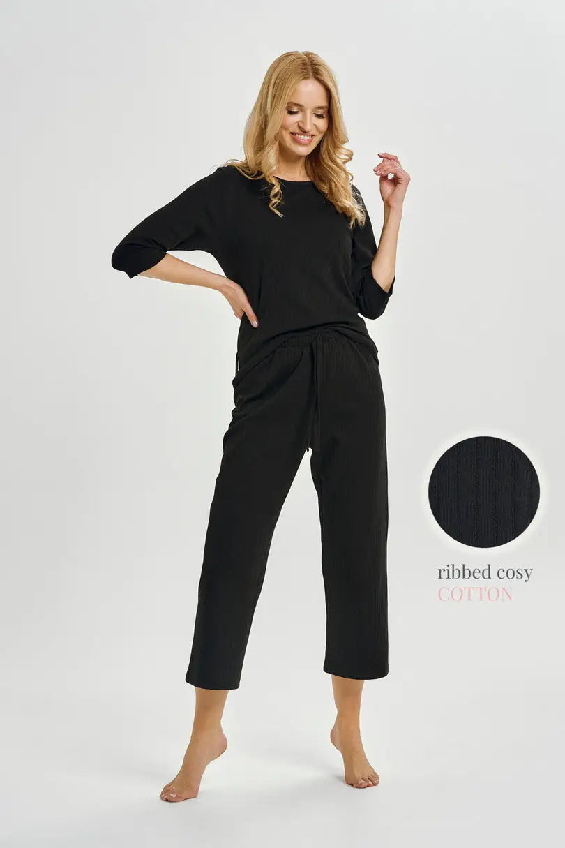 Melania | pigiama donna in cotone con maglia a coste