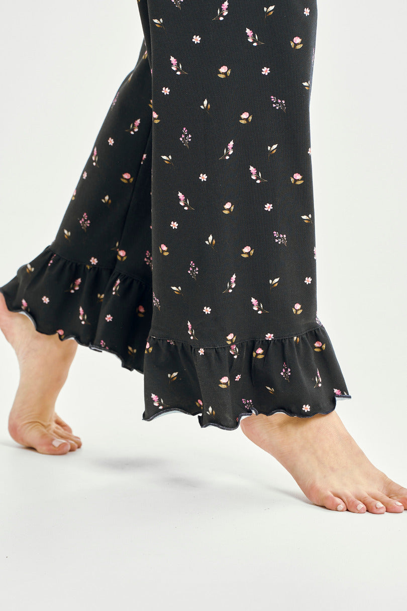 Mina | pigiama donna in cotone con stampa floreale e volant