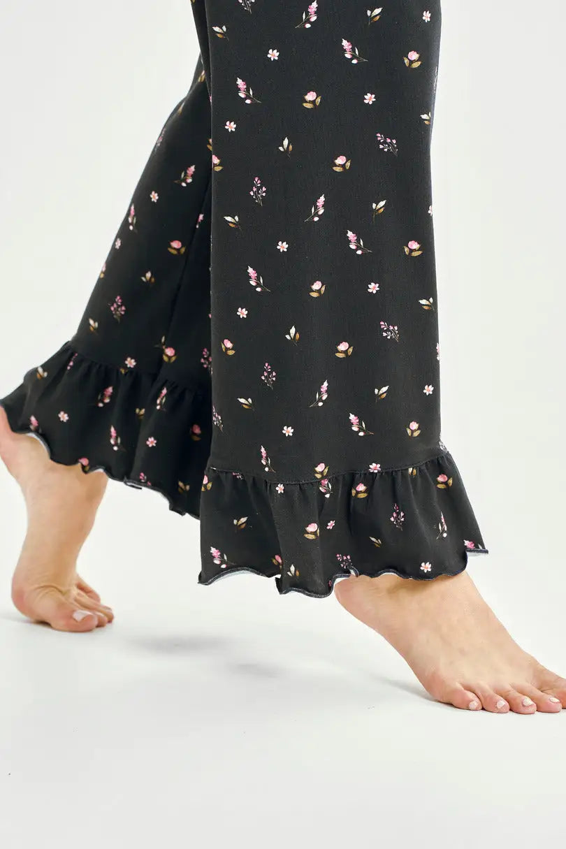 Mina | pigiama donna in cotone con stampa floreale e volant