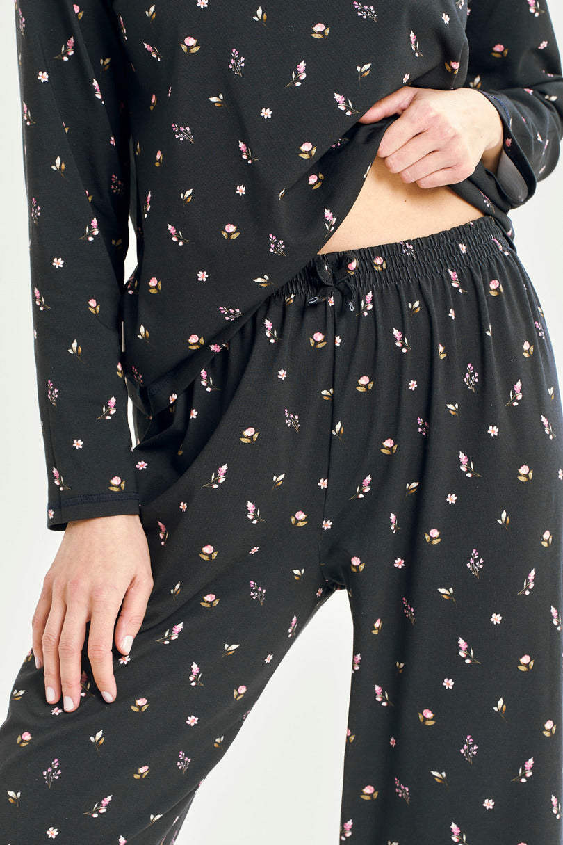 Mina | pigiama donna in cotone con stampa floreale e volant