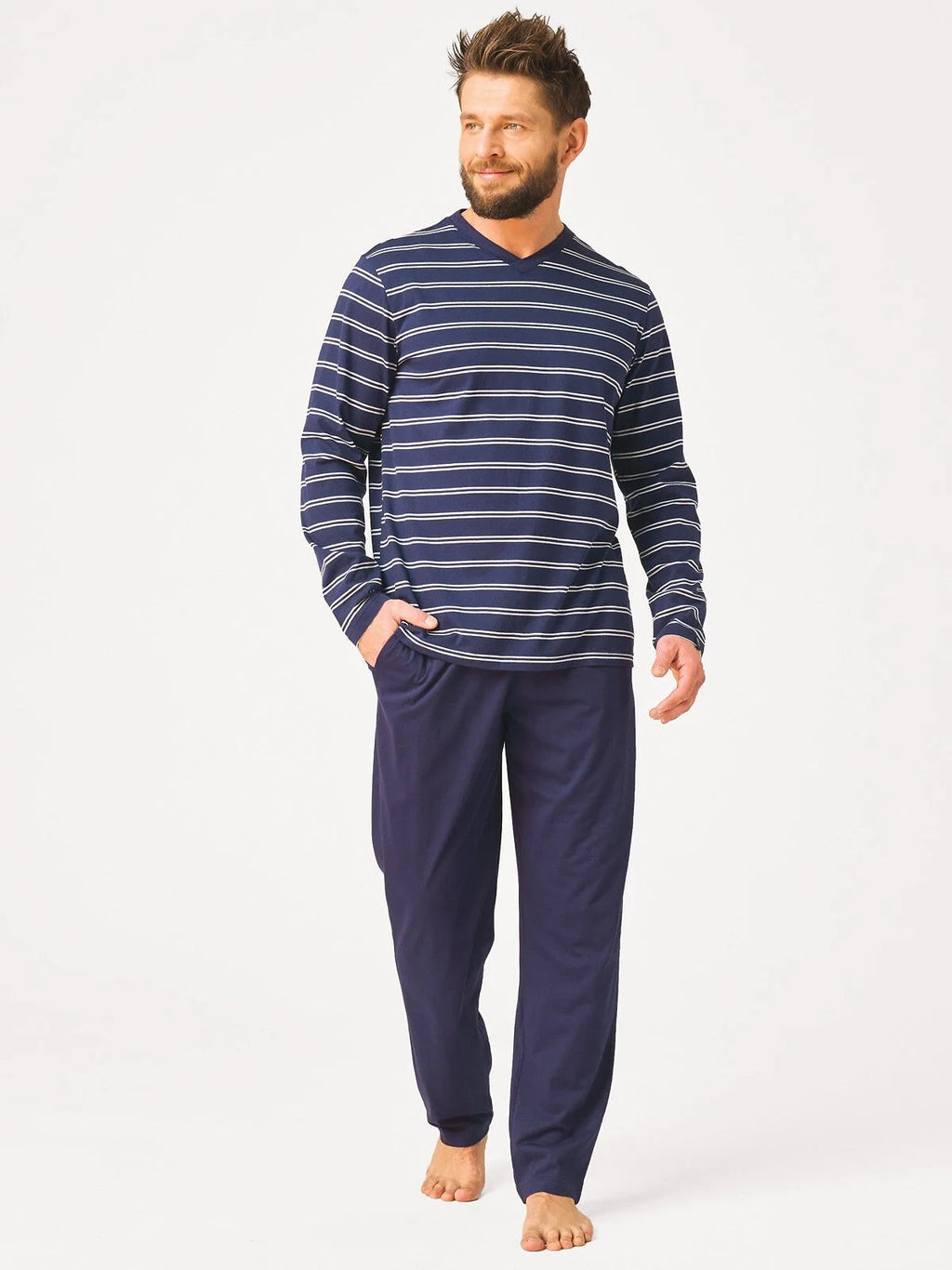 Mns 369 - pigiama da uomo in cotone con maglia a maniche