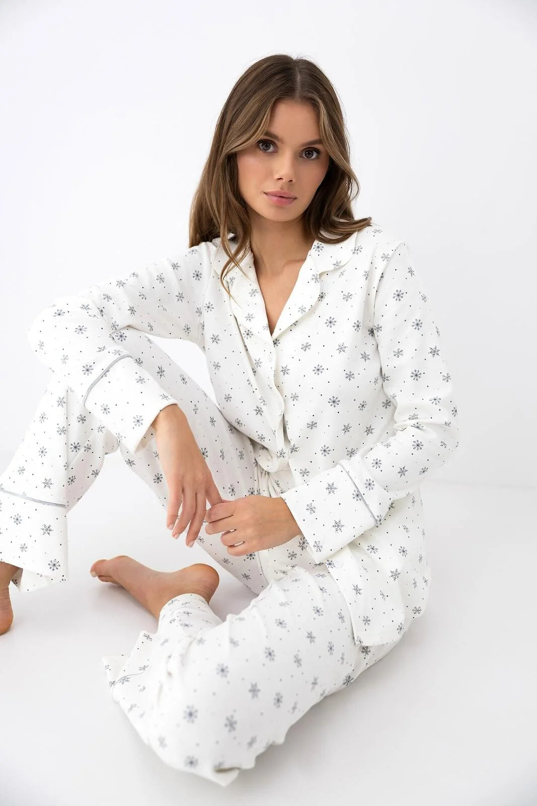Monroe - pigiama lungo da donna in cotone interlock