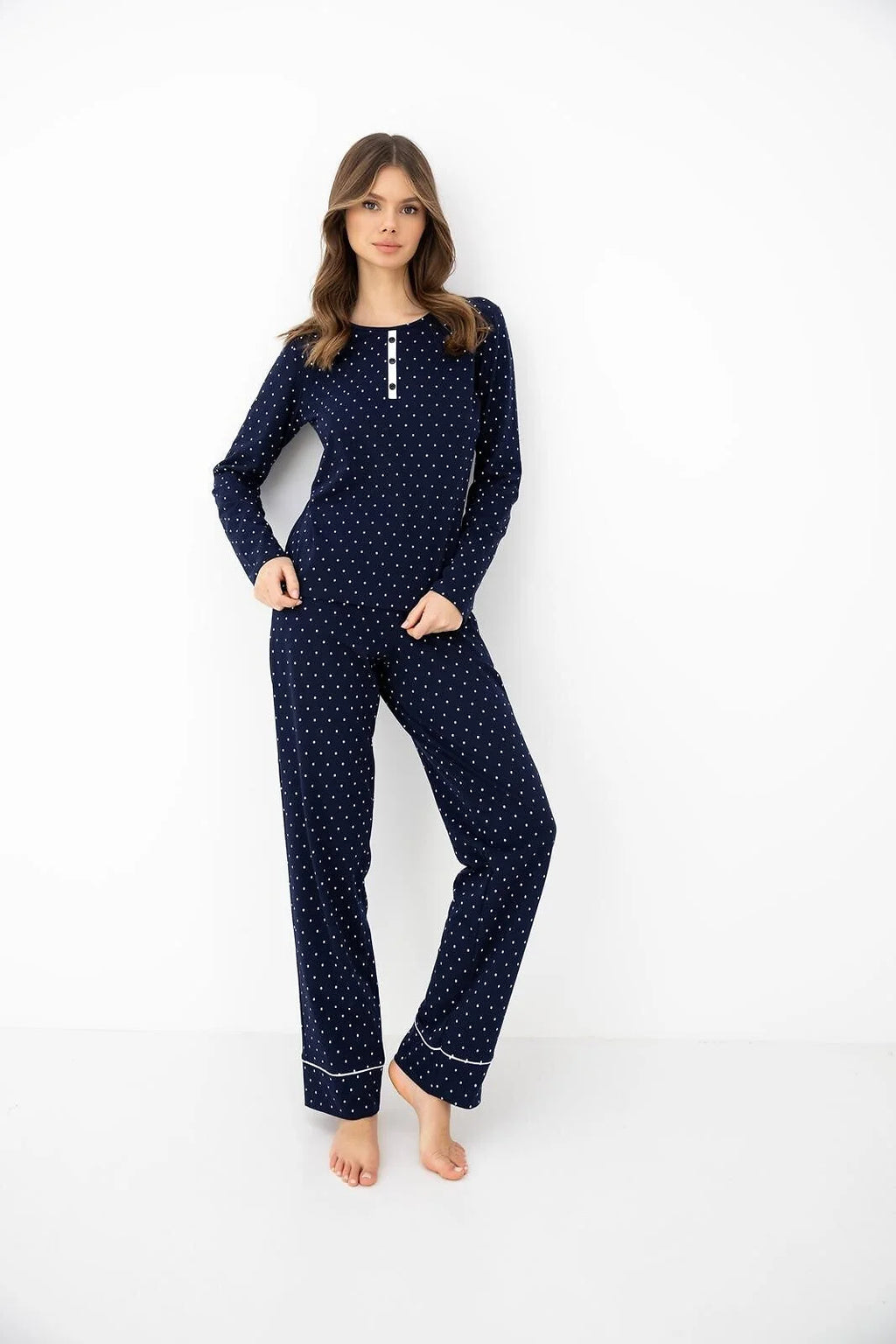 Morgan - pigiama da donna in cotone a pois con maniche