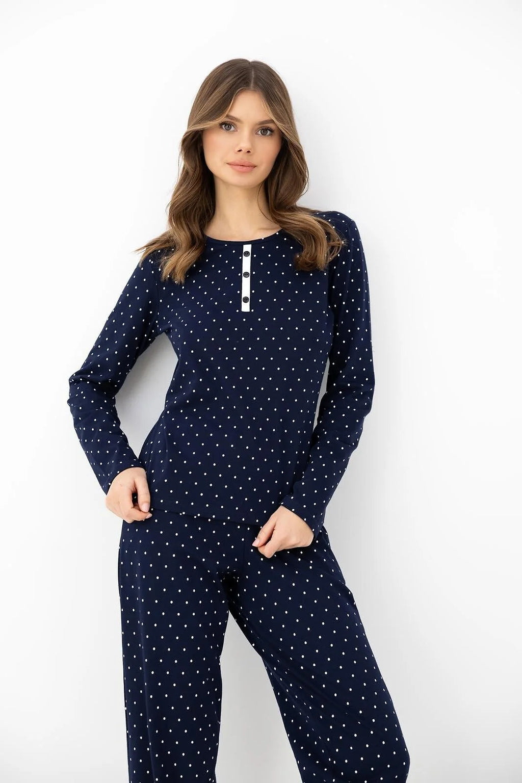 Morgan - pigiama da donna in cotone a pois con maniche