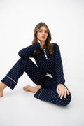 Morgan - pigiama da donna in cotone a pois con maniche
