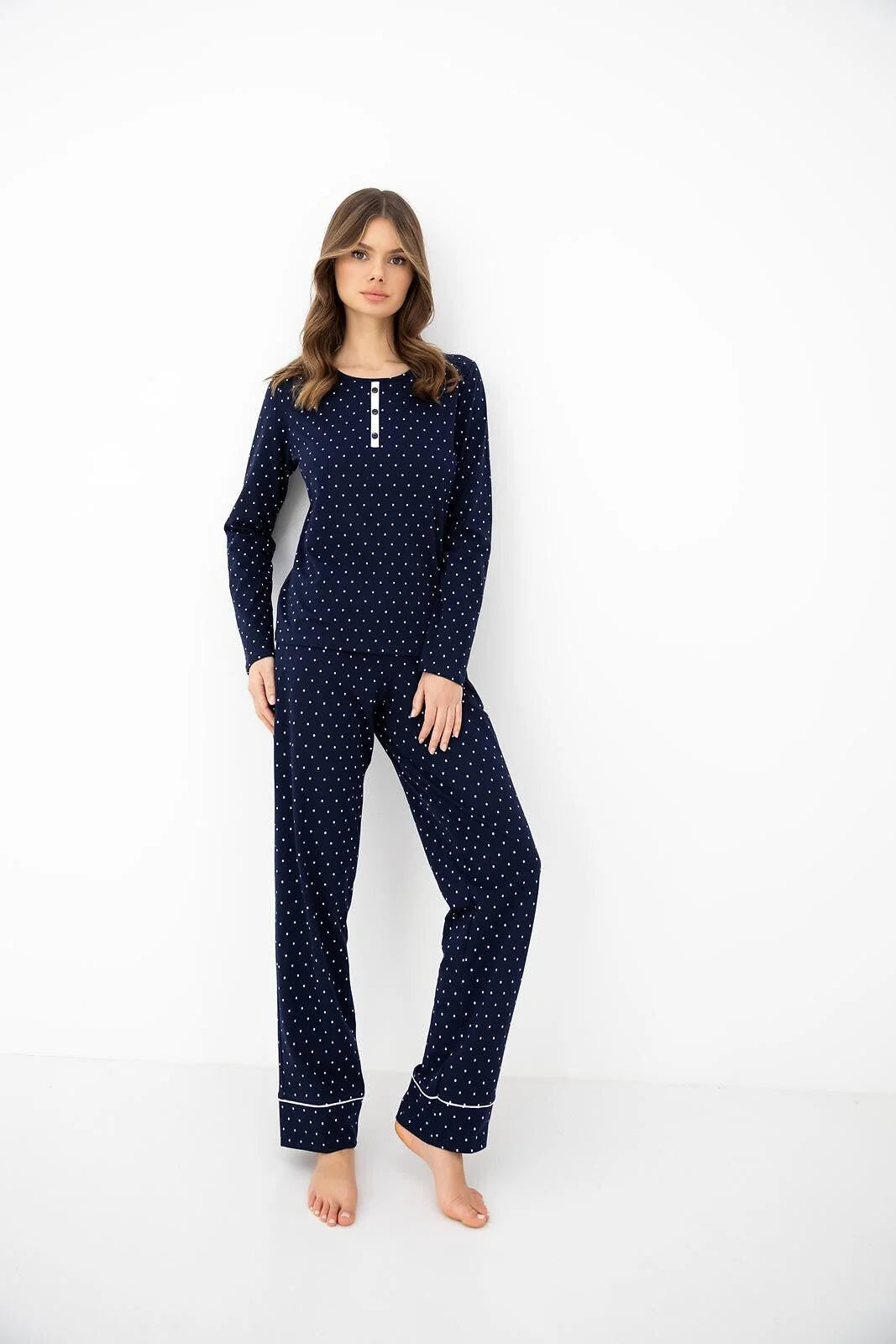 Morgan - pigiama da donna in cotone a pois con maniche