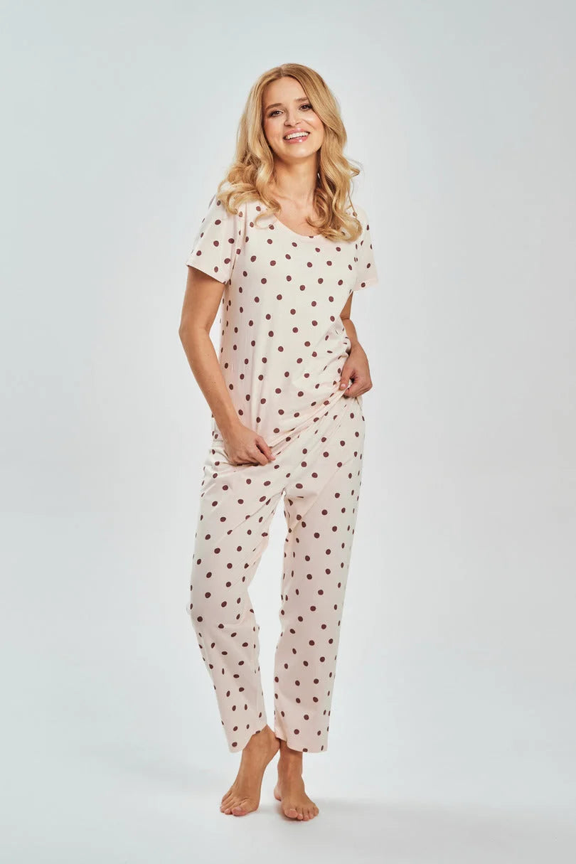 Nita | pigiama donna in 100% cotone a pois con pantaloni 7/8