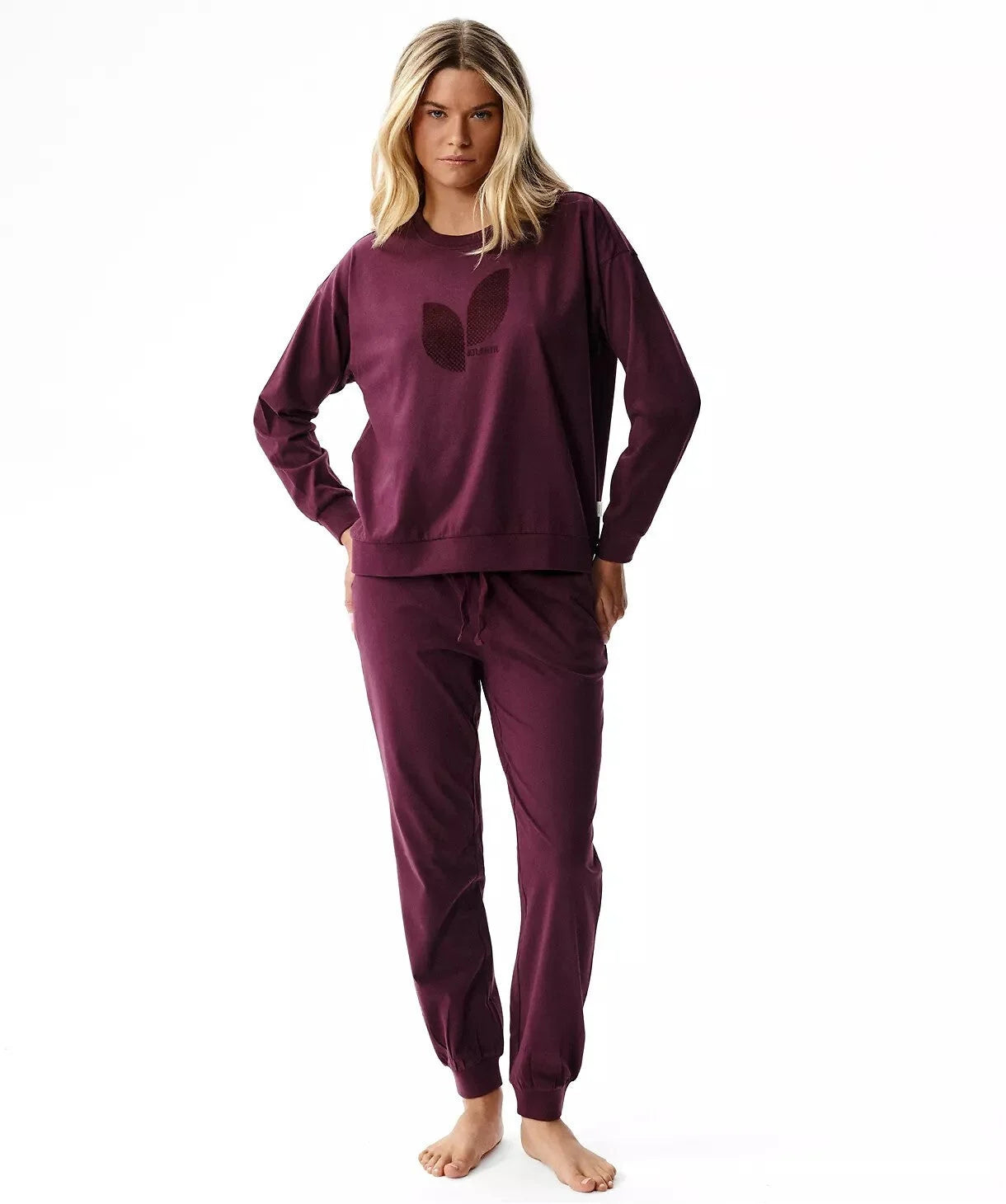 Nlp-517 - pigiama lungo da donna in cotone effetto pesca