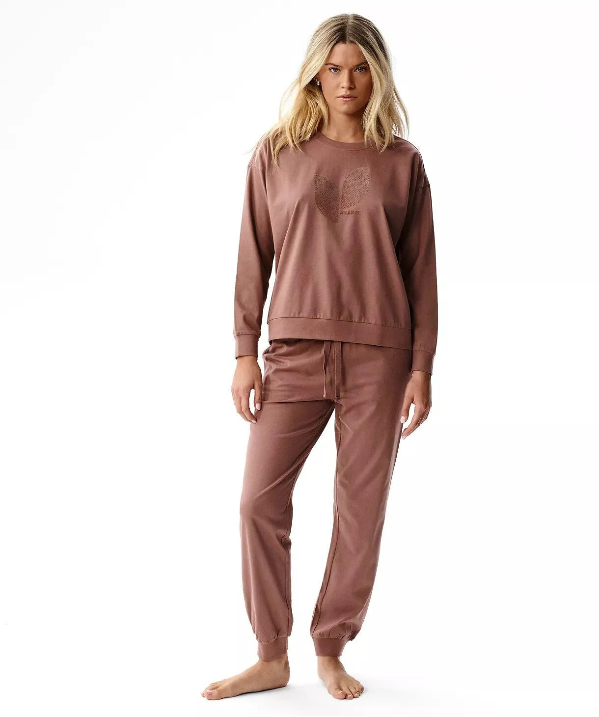 Nlp-517 - pigiama lungo da donna in cotone effetto pesca
