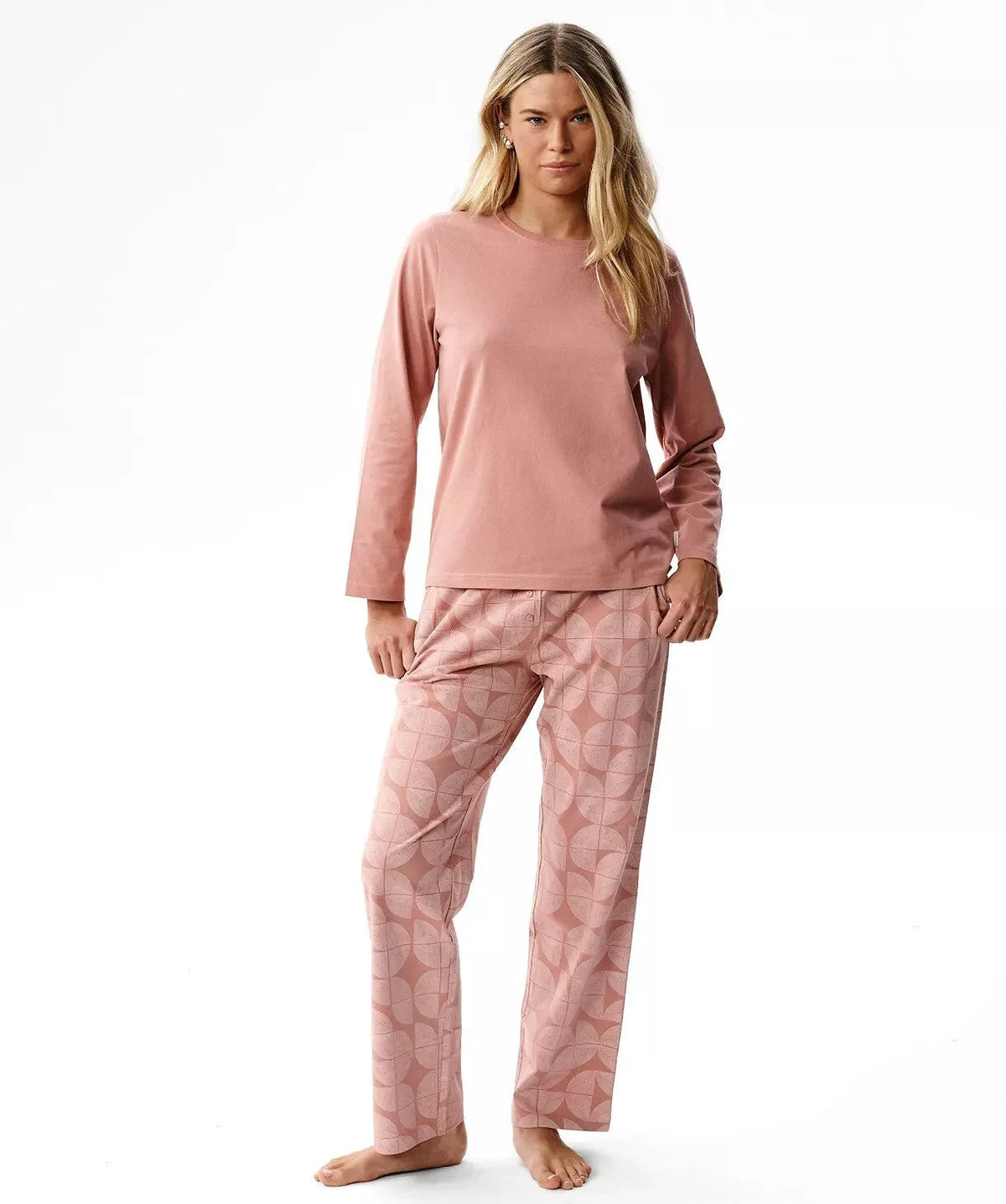 Nlp-522 - pigiama lungo da donna in cotone effetto pesca