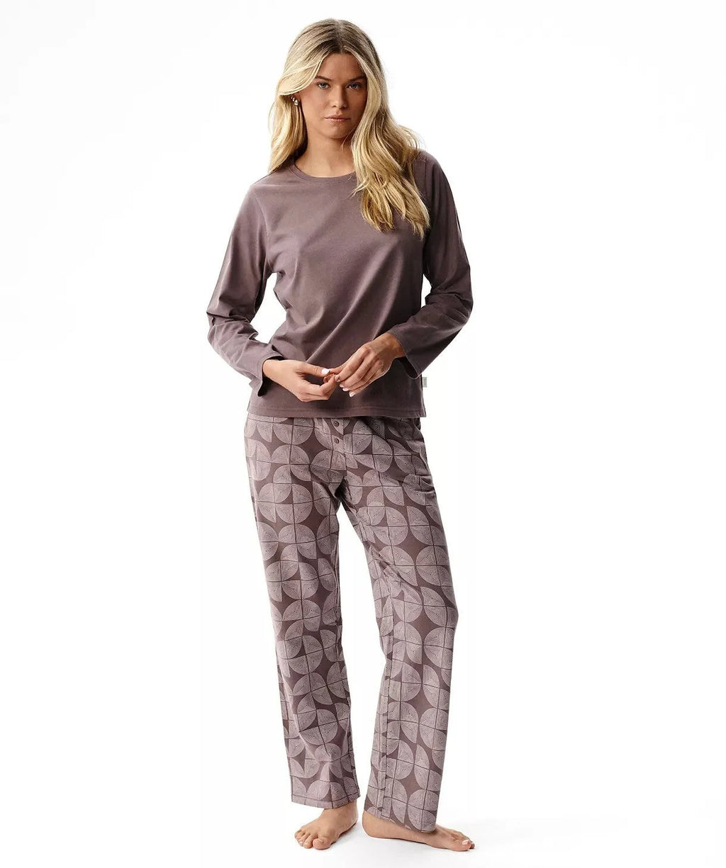 Nlp-522 - pigiama lungo da donna in cotone effetto pesca