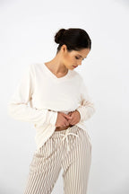 Nolia - pigiama lungo da donna in tessuto soft con scollo