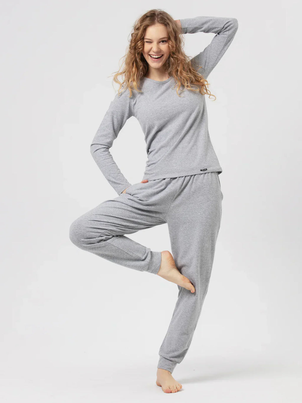 Pantaloni pigiama da donna classici in cotone felpato - hot