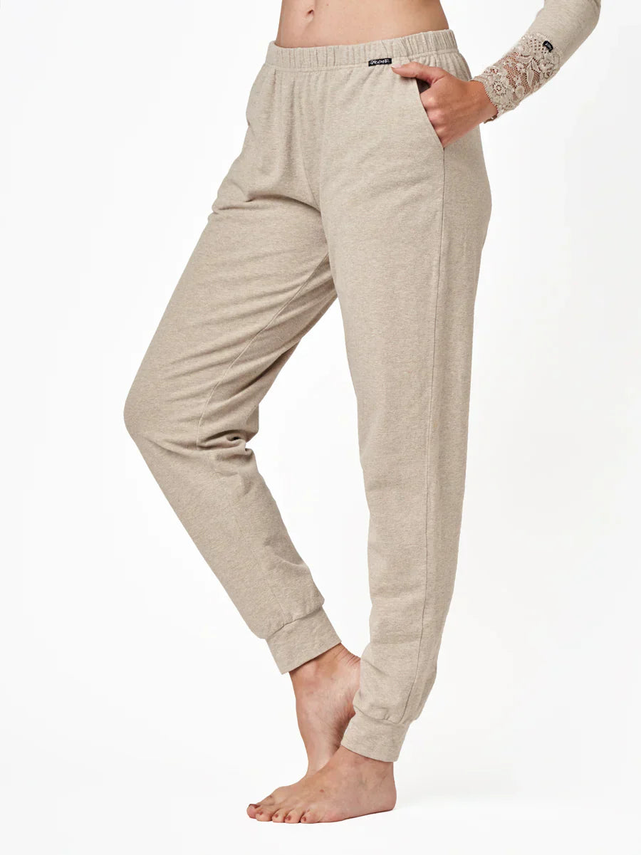 Pantaloni pigiama da donna classici in cotone felpato - hot
