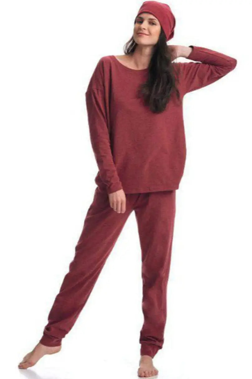 Pantaloni pigiama da donna classici in cotone felpato - hot