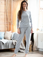 Pantaloni pigiama da donna classici in cotone felpato - hot