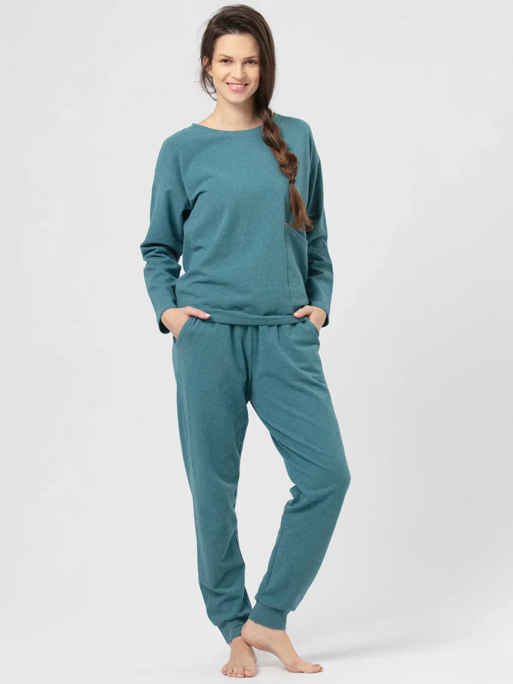 Pantaloni pigiama da donna classici in cotone felpato - hot