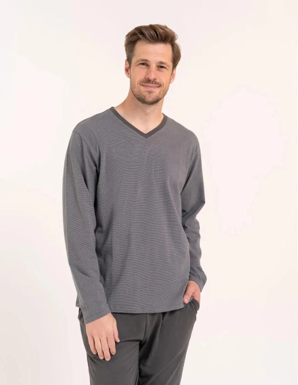 (pdm4600-021) pigiama da uomo in cotone con maglia a righe