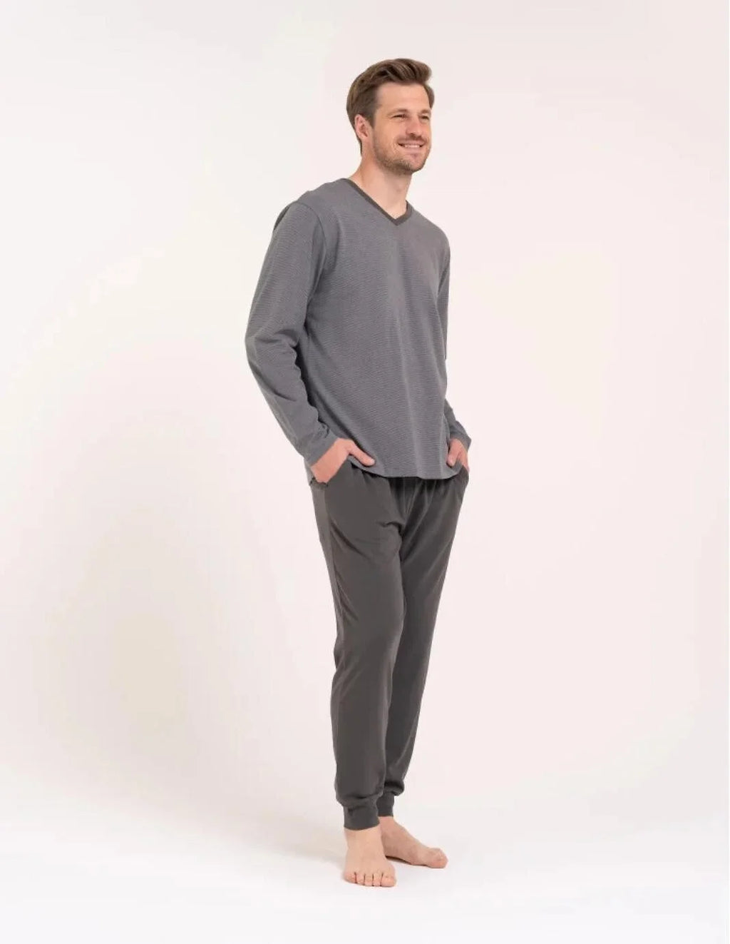 (pdm4600-021) pigiama da uomo in cotone con maglia a righe