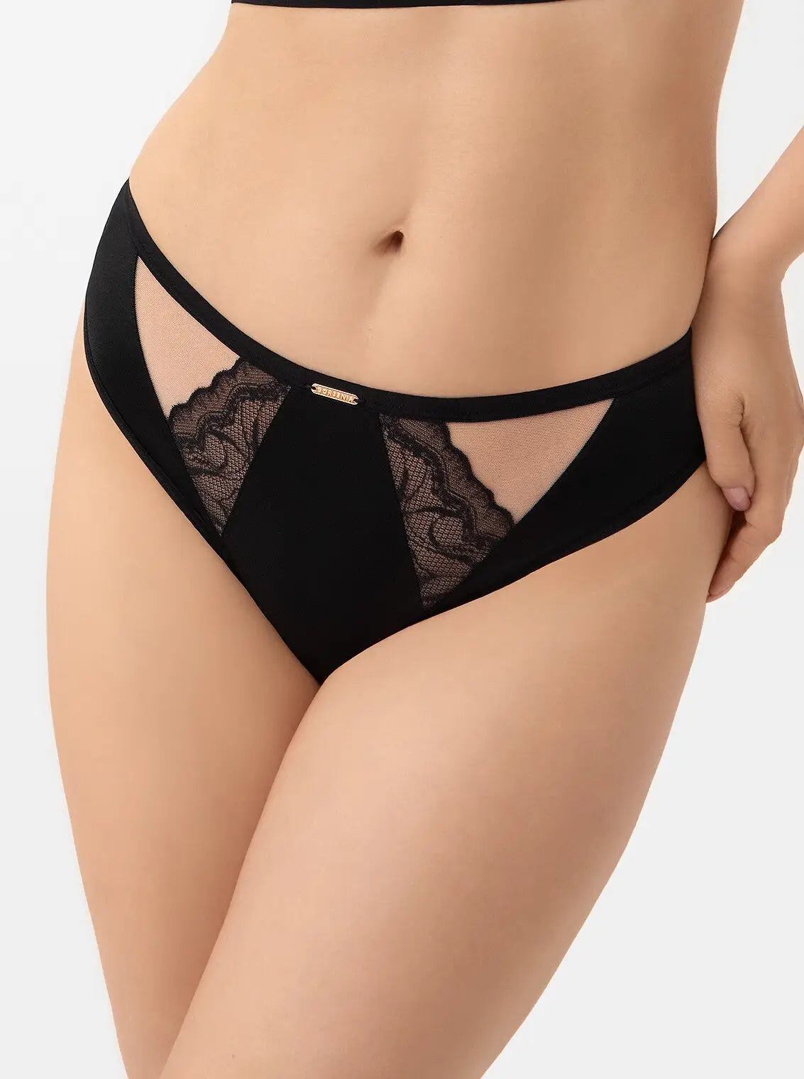 Perizoma donna in microfibra tulle e pizzo (joy czarny)