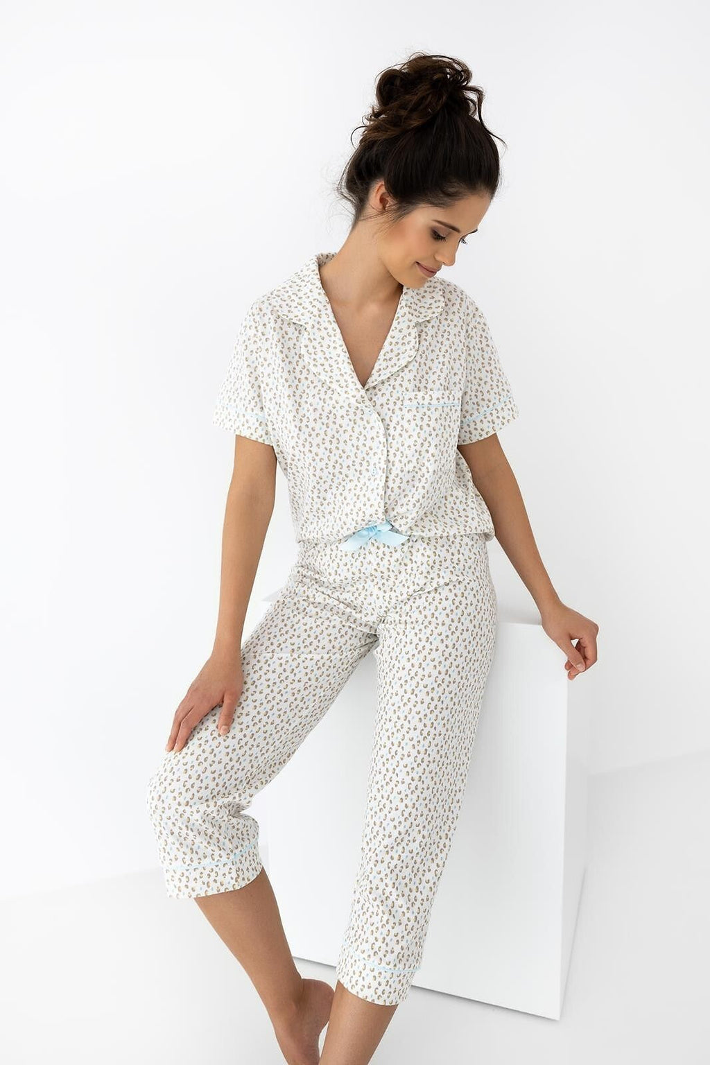 Pigiama aperto da donna in 100% cotone marieta acquamarina