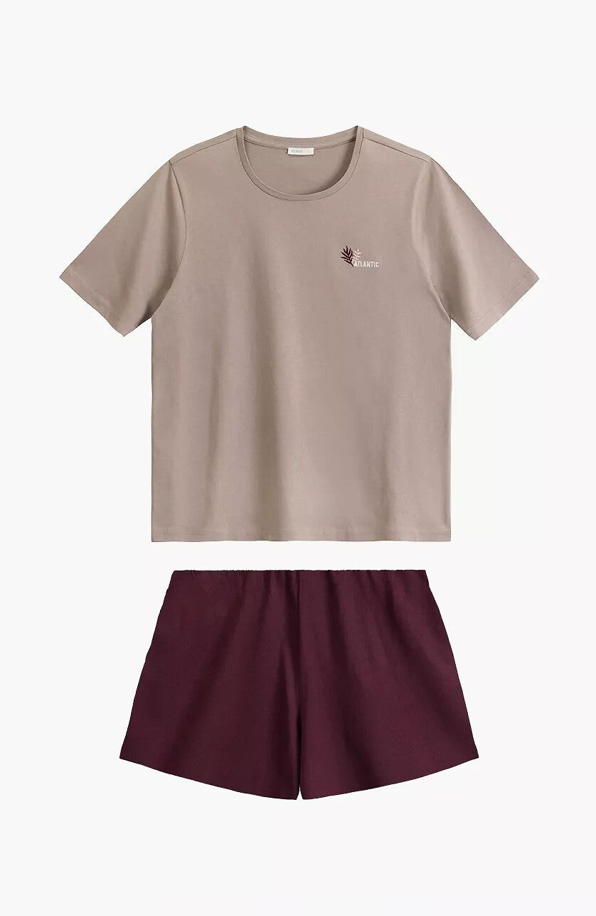 Pigiama corto da donna in cotone con ricamo - nlp-498e