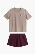 Pigiama corto da donna in cotone con ricamo - nlp-498e