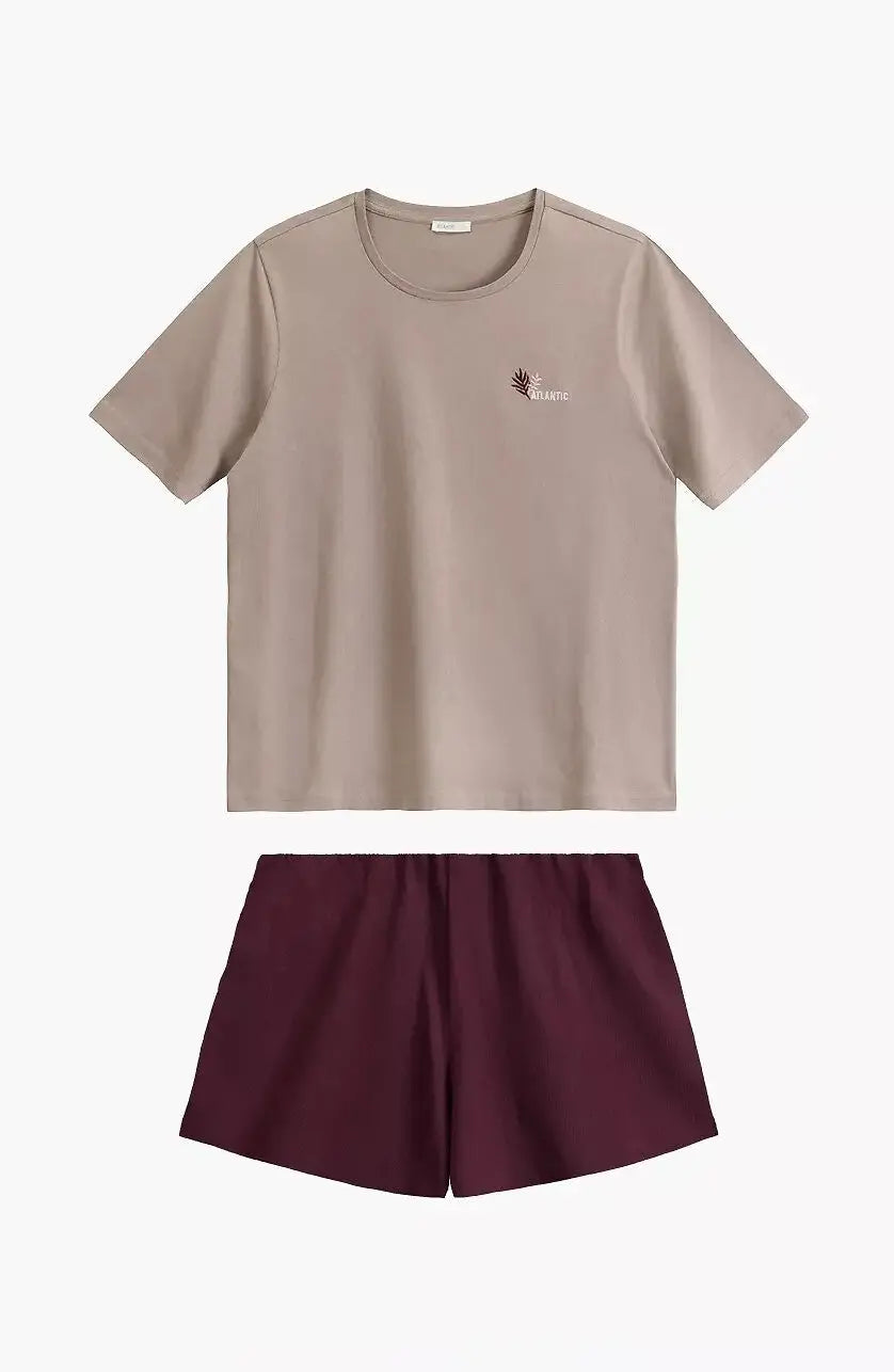 Pigiama corto da donna in cotone con ricamo - nlp-498e