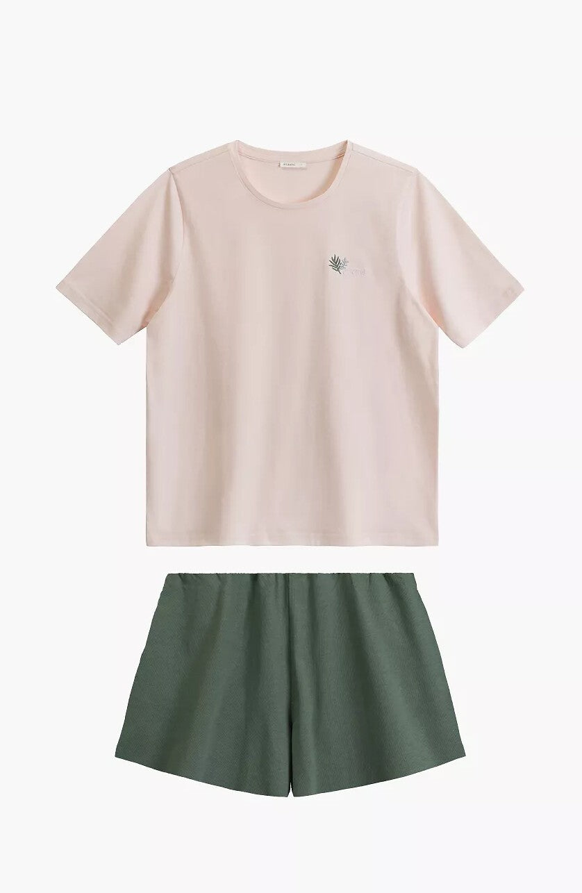 Pigiama corto da donna in cotone con ricamo - nlp-498e