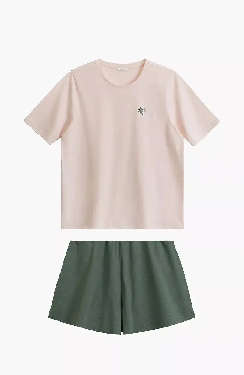 Pigiama corto da donna in cotone con ricamo - nlp-498e