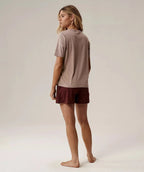 Pigiama corto da donna in cotone con ricamo - nlp-498e