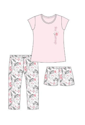 Pigiama da donna 3 pezzi in puro cotone dreaming
