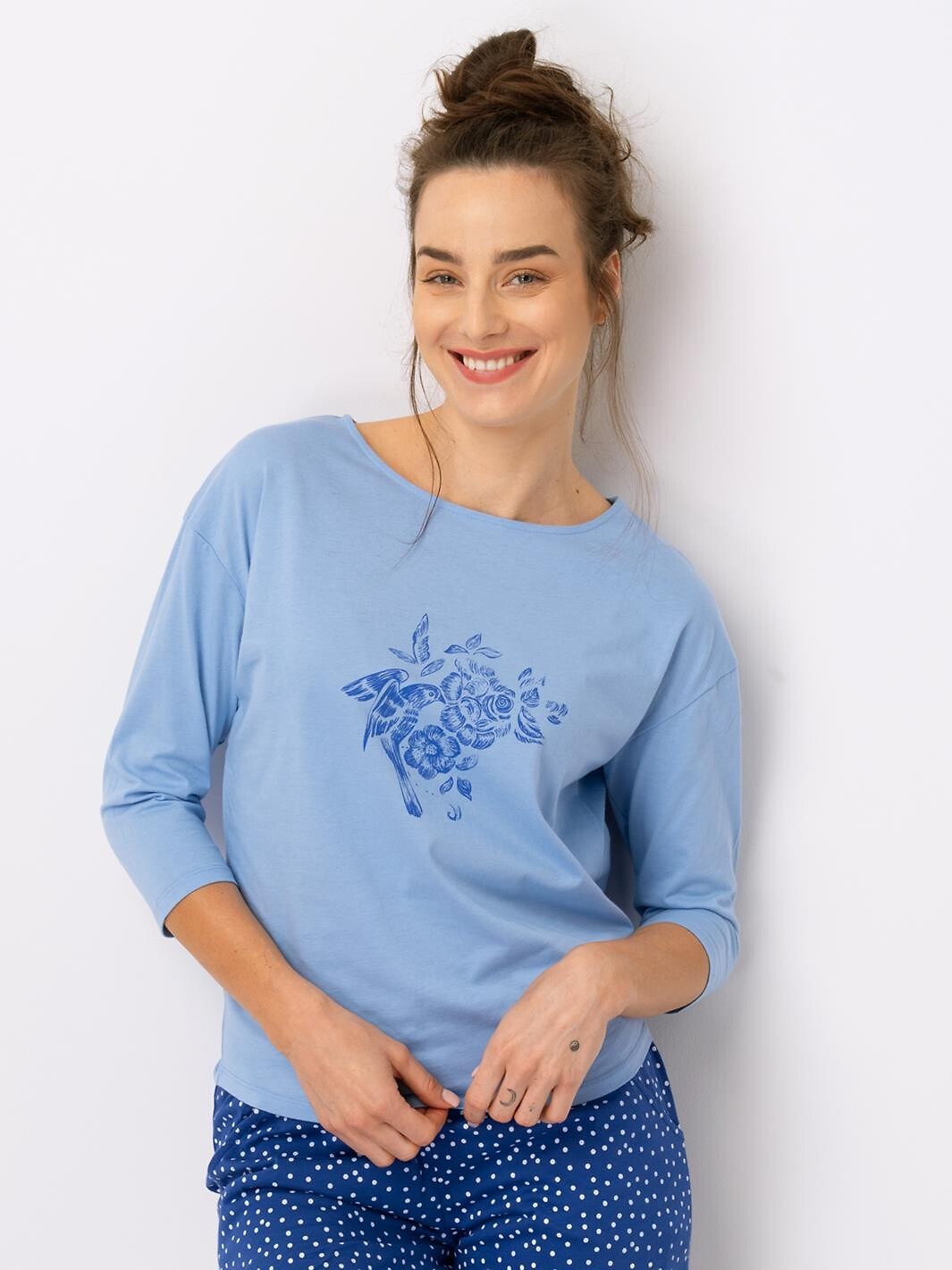 Pigiama da donna con manica 3/4 lns 550 100% cotone