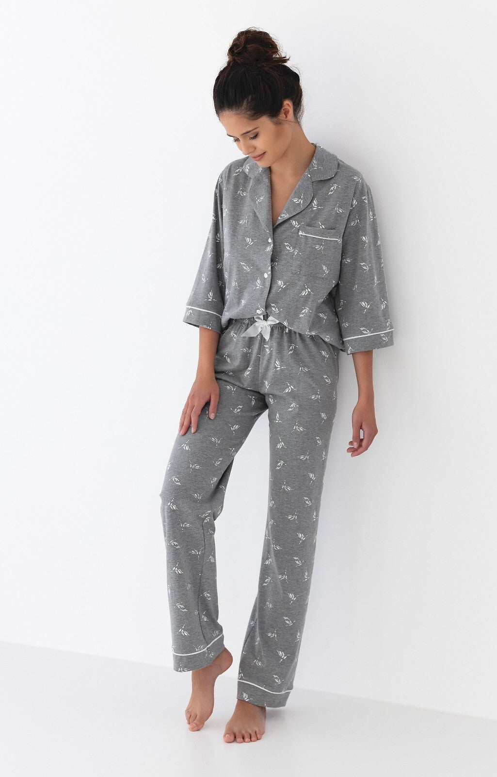 Pigiama da donna in puro cotone aperto - grey - dora