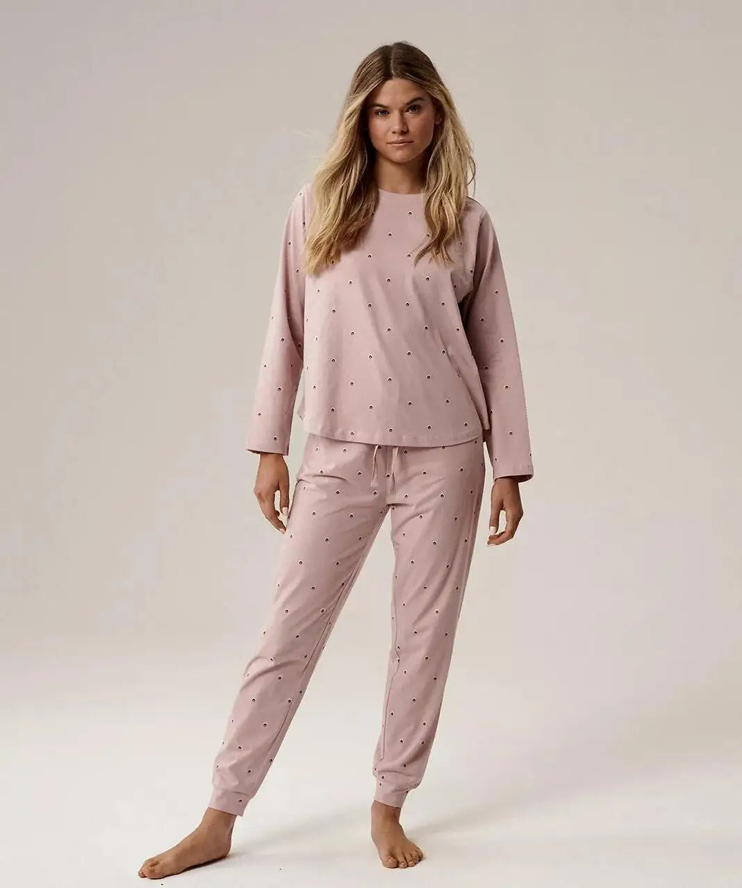 Pigiama donna in 100% cotone ’peach effect’ con pantaloni