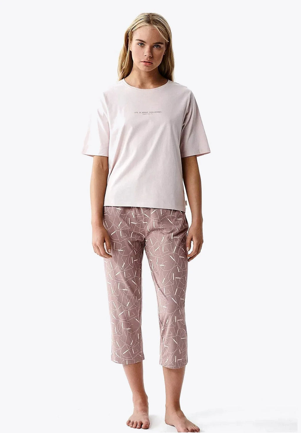 Pigiama donna in 100% cotone – t-shirt con scritta