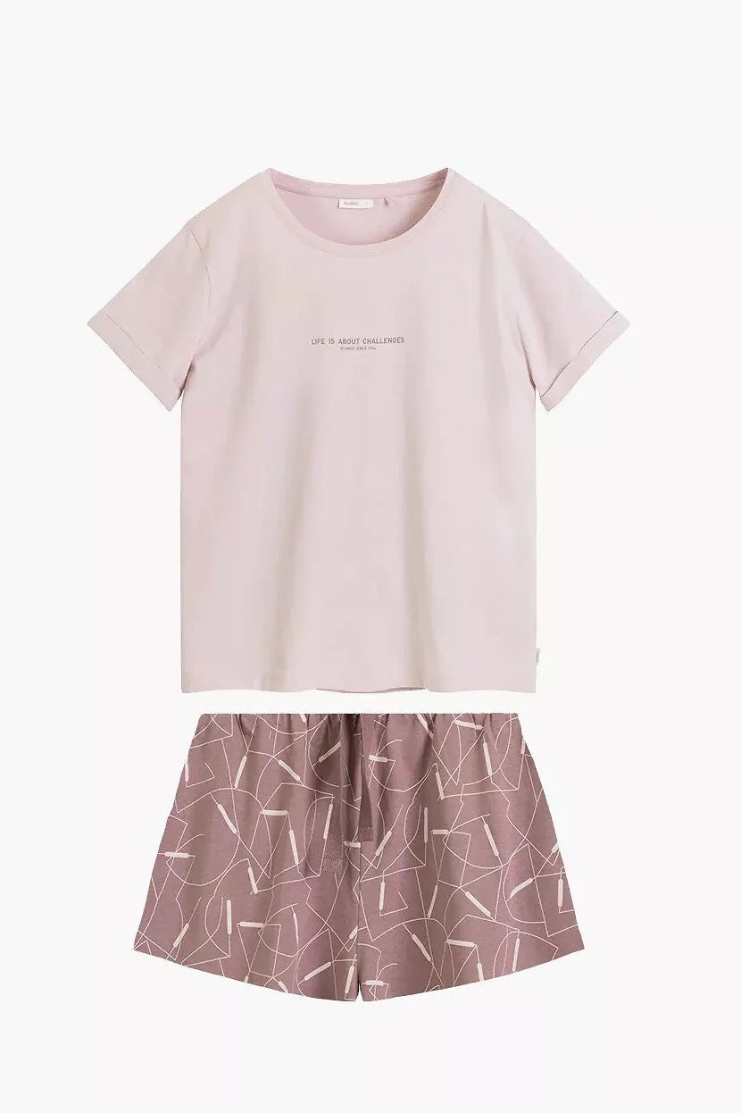 Pigiama donna in 100% cotone – t-shirt con scritta e shorts