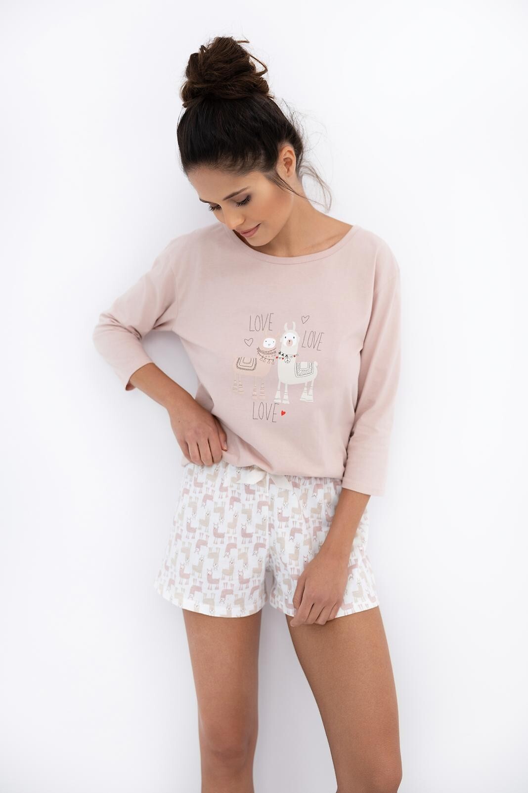 Pigiama donna corto in cotone lama