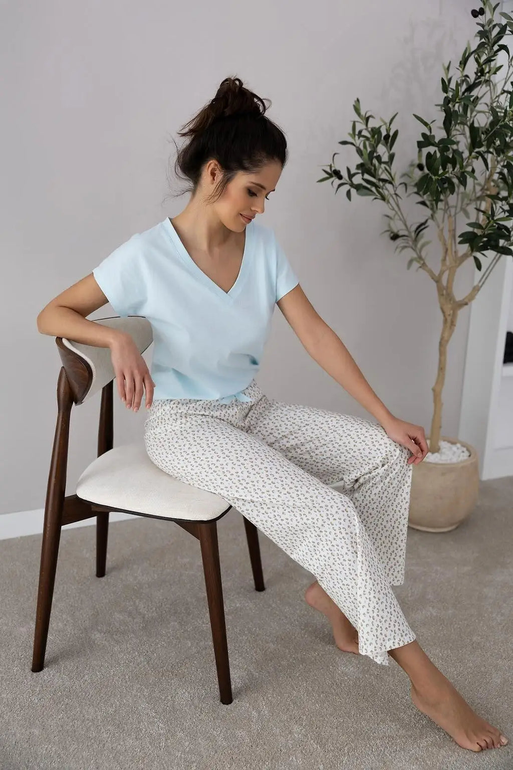 Pigiama da donna in cotone 100% - kira - acquamarina