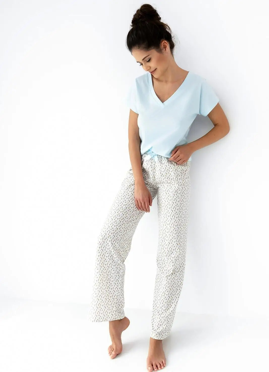 Pigiama da donna in cotone 100% - kira - acquamarina