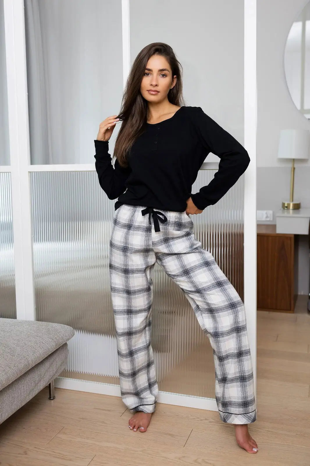 Pigiama da donna in cotone elasticizzato - home - blanche