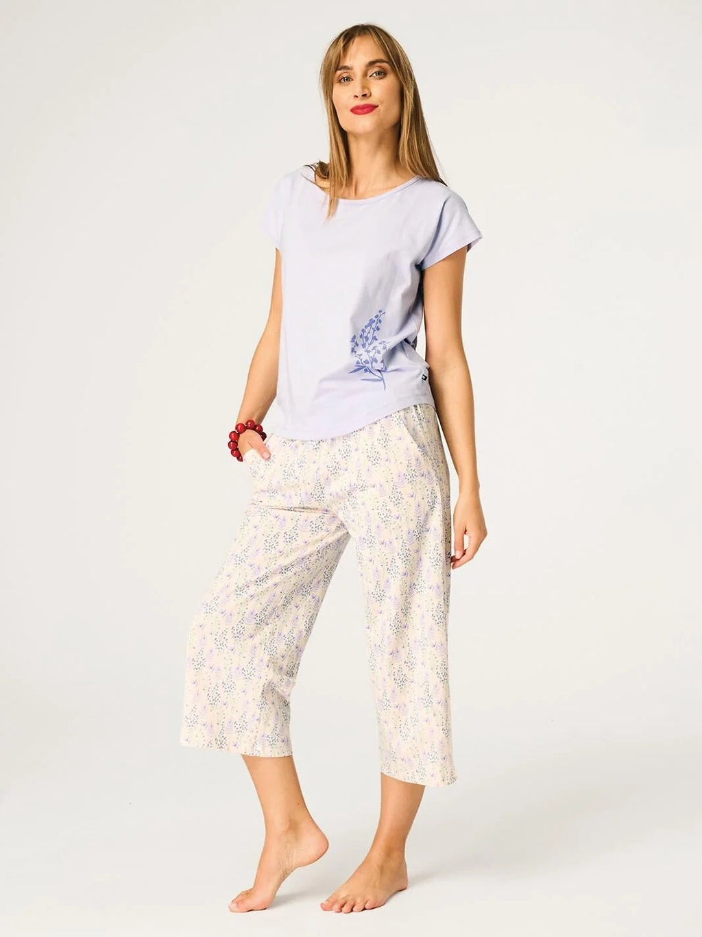 Pigiama donna in cotone – maglia con dettaglio floreale