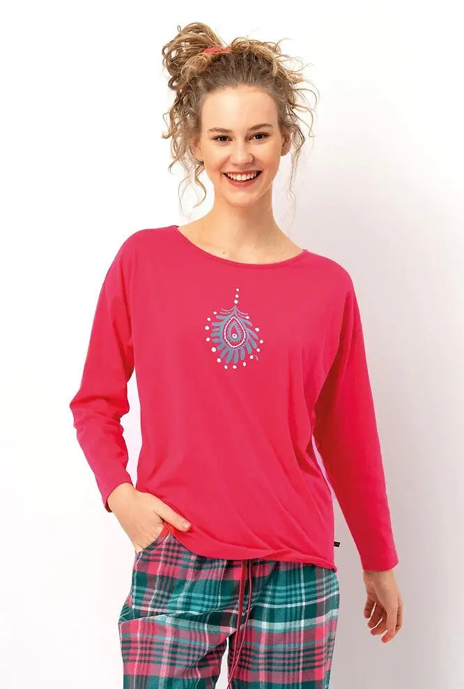 Pigiama donna in cotone con pantaloni flanella a quadri