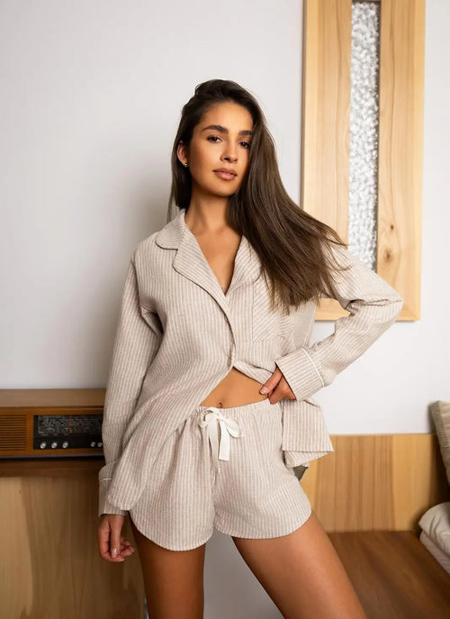 Pigiama da donna in flanella di cotone con pantaloncini