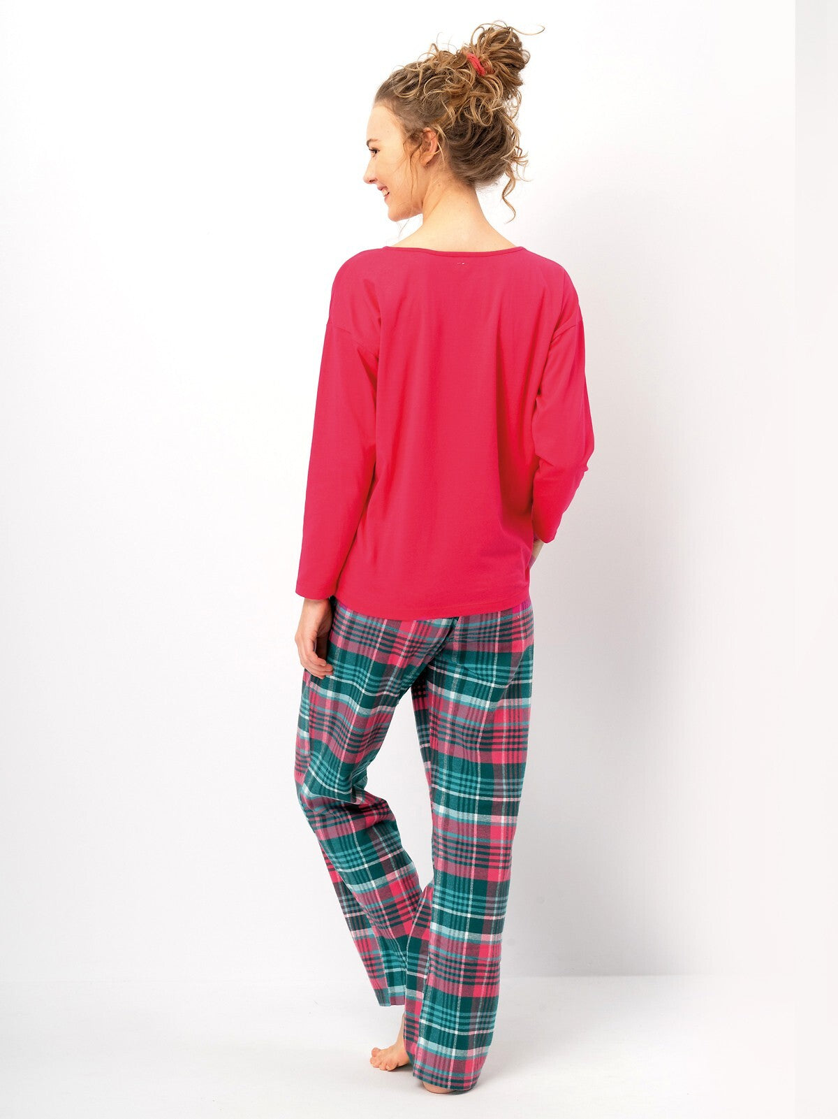 Pigiama donna in cotone con pantaloni in flanella a quadri
