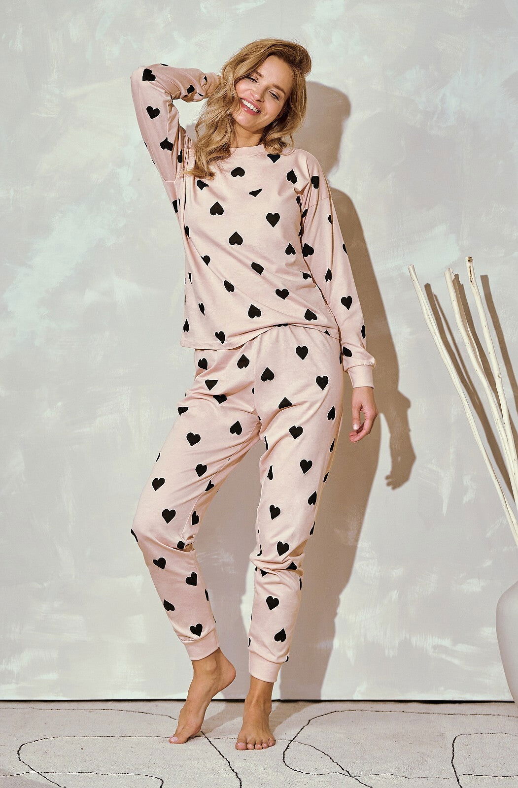 Pigiama donna in cotone con stampa cuori - hannah