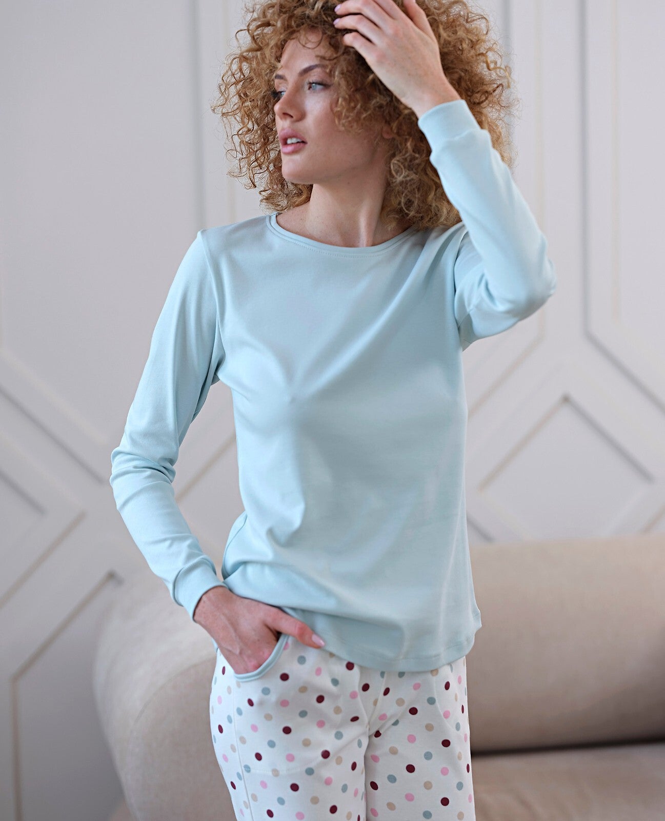 Pigiama donna in cotone interlock paula azzurro 433