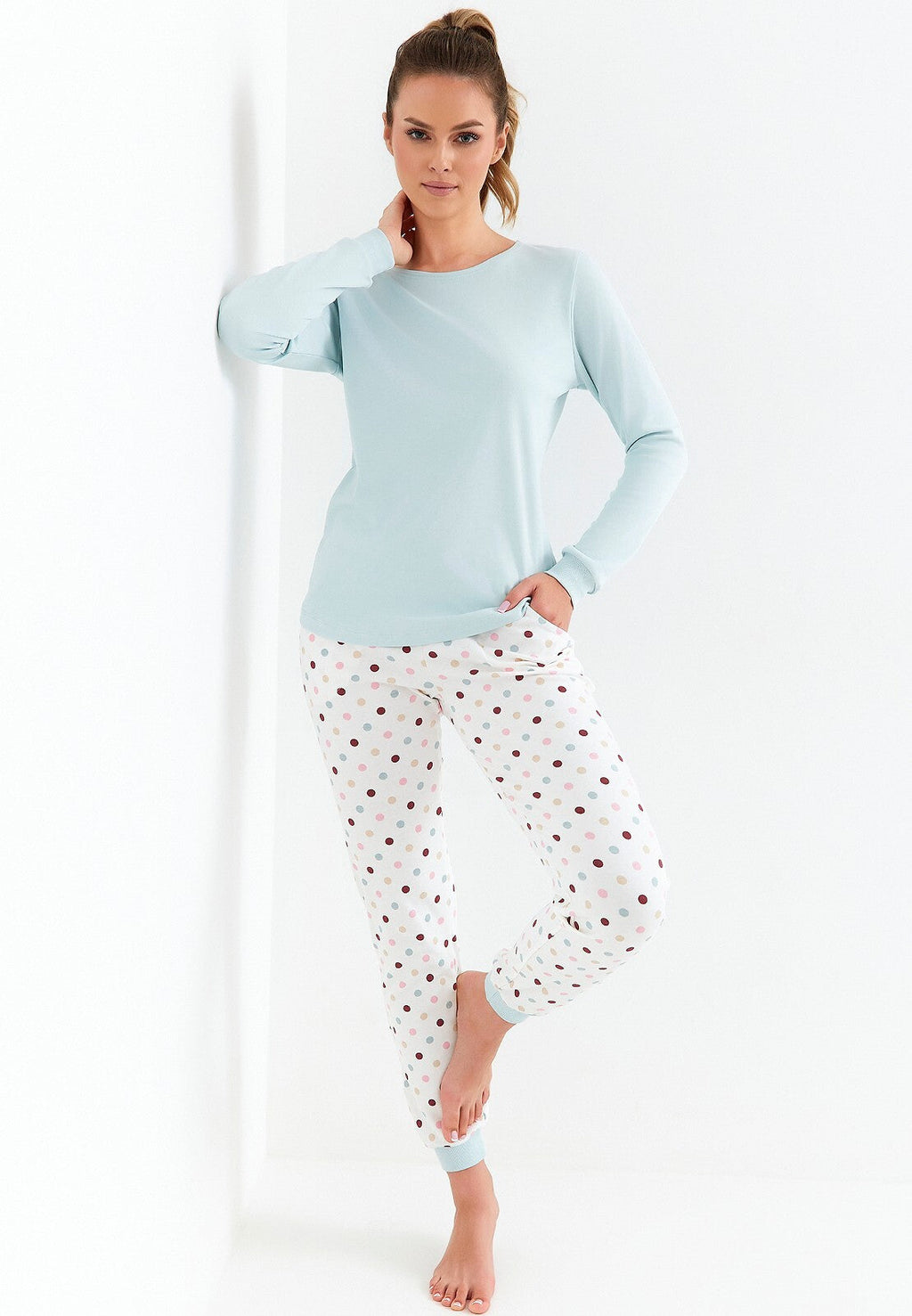 Pigiama donna in cotone interlock paula azzurro 433