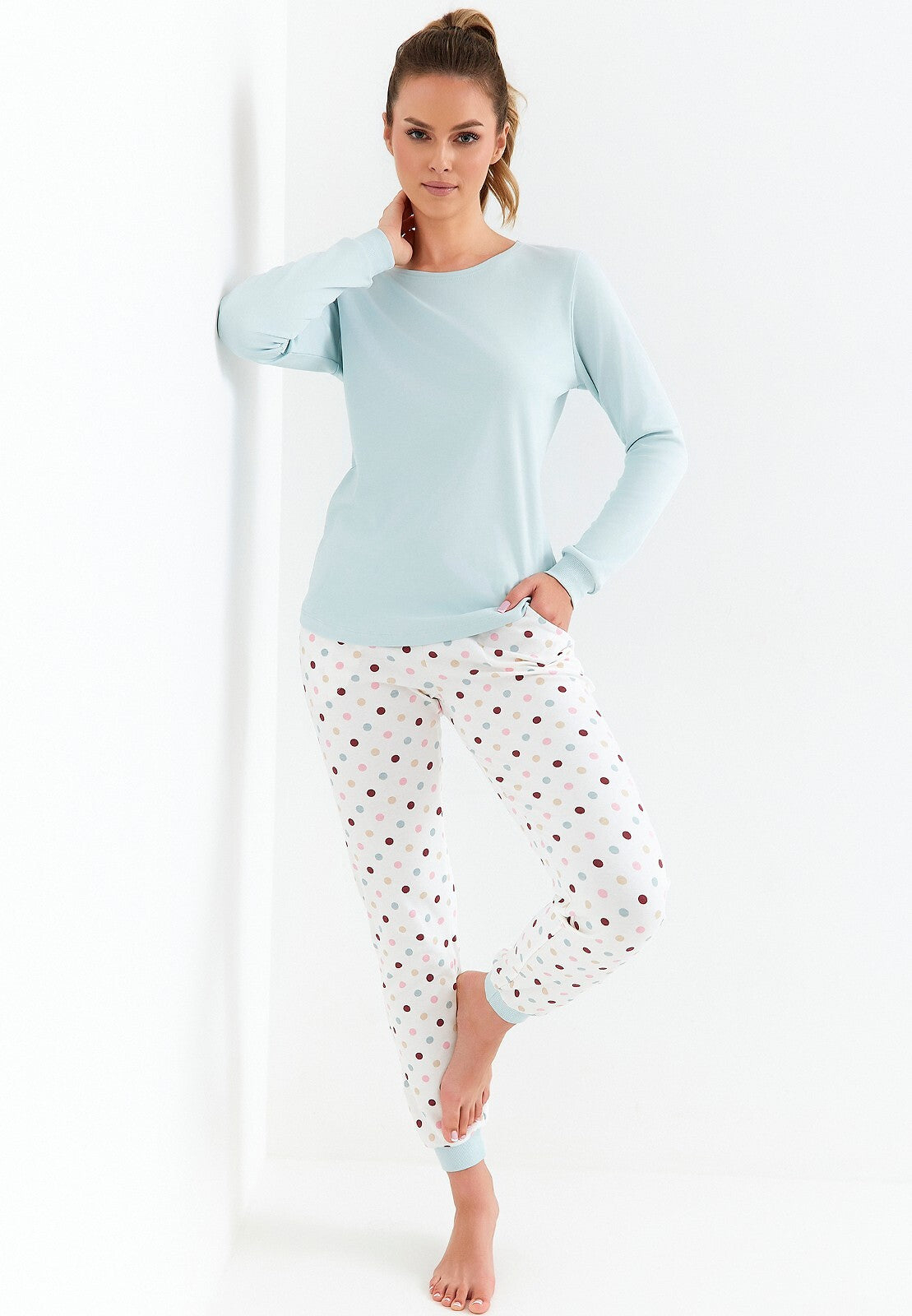 Pigiama donna in cotone interlock paula azzurro 433