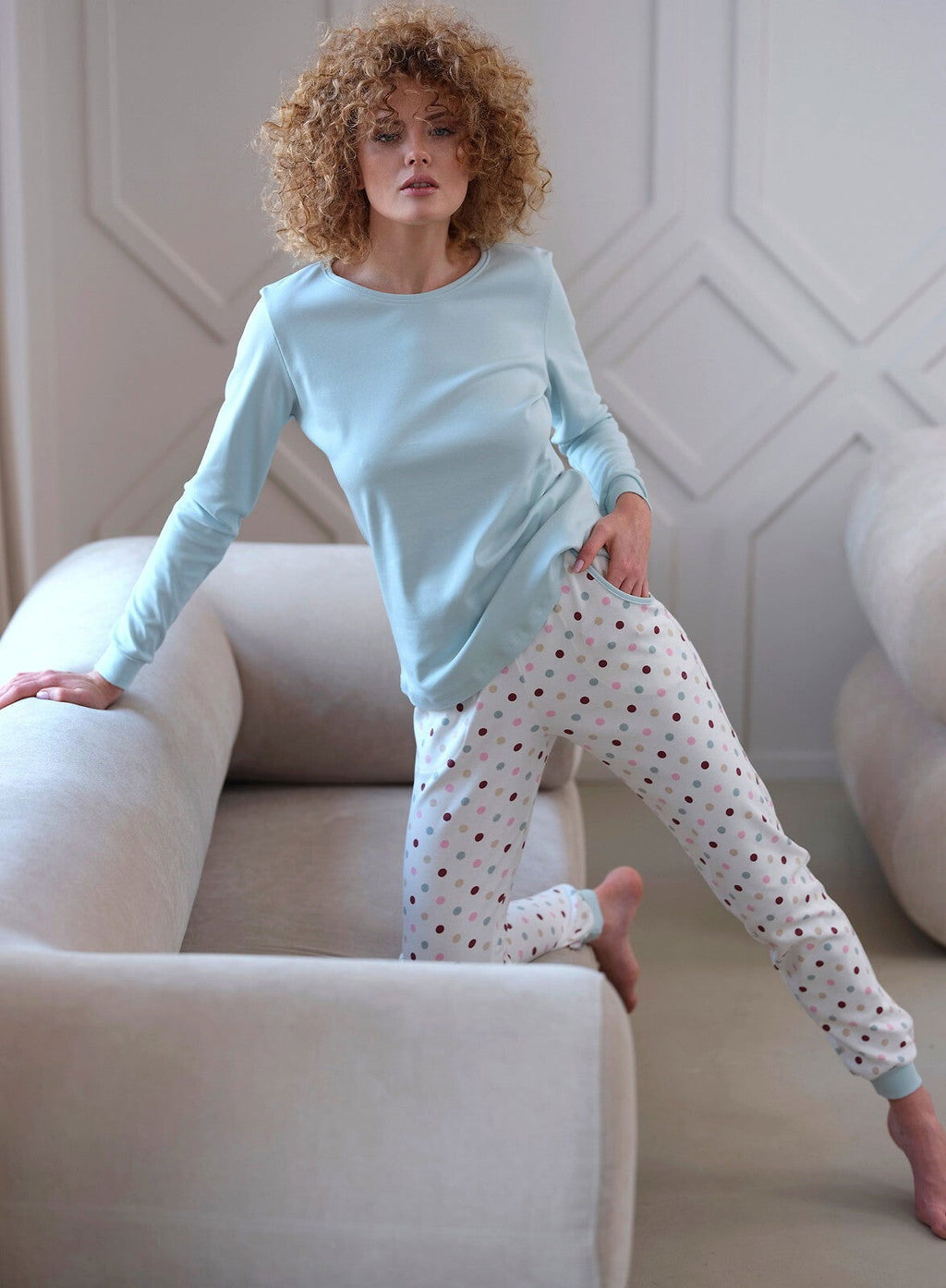 Pigiama donna in cotone interlock paula azzurro 433